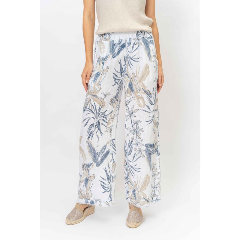 Printed Linen Raw Edge Pants L/XL
