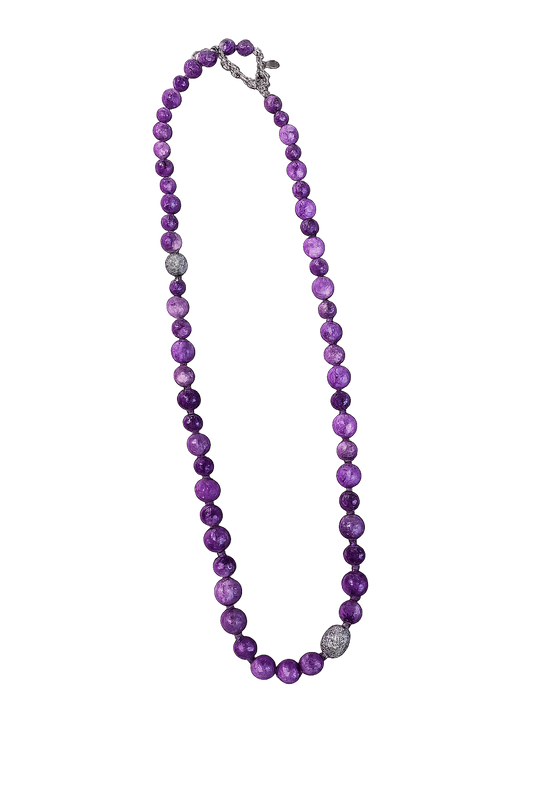 Purple Agate Pavé Crystal Beaded Necklace