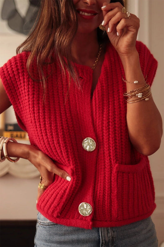 Knit Buttoned Sweater Vest - Medium
