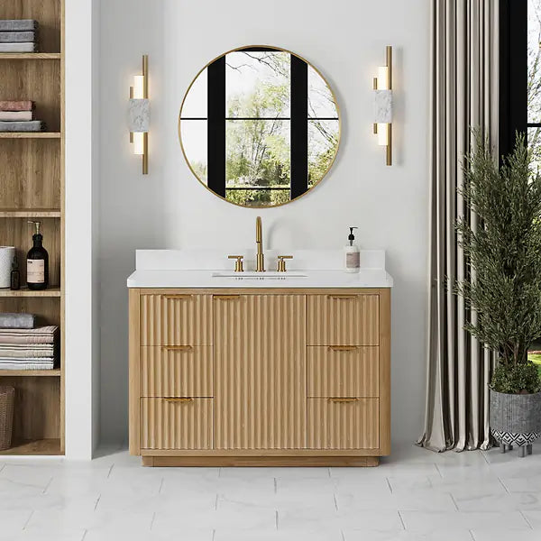48" Blonde Oak Vanity with Bianco White Stone Top