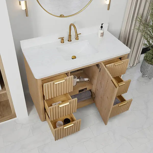 48" Blonde Oak Vanity with Bianco White Stone Top