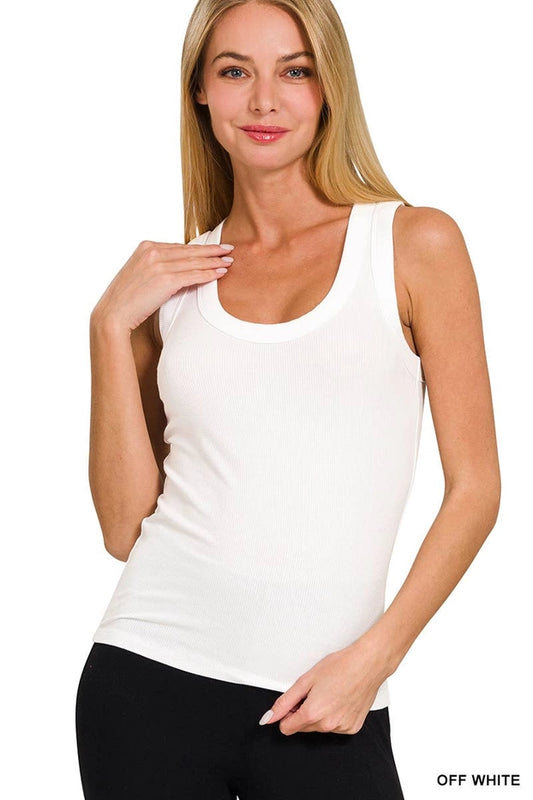 Ribbed Scoop Neck Tank Top Off White XLarge