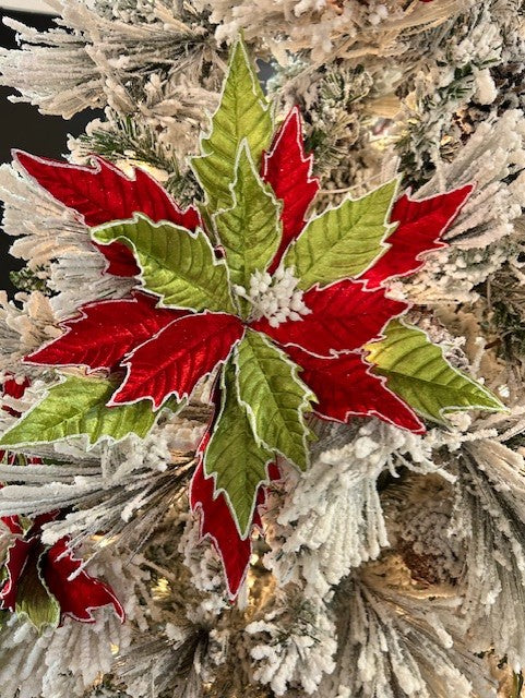 28" Red/Green/White Velvet Poinsettia