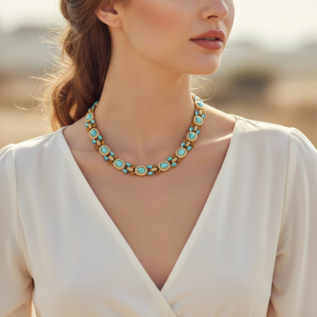 Turquoise, Blue Crystals Necklace