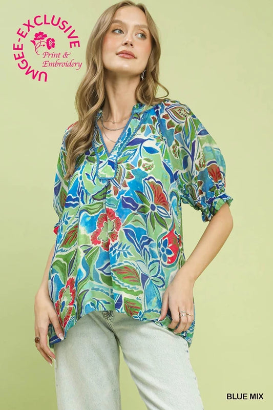 umGee Blue Mix Floral Blouse