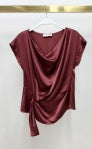 Milio Milano Cowl Neck Wrap Side Drape Cap Sleeve Top