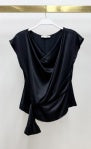 Milio Milano Cowl Neck Wrap Side Drape Cap Sleeve Top