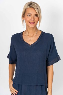 Linen V-Neck Blouse - Made In Italy