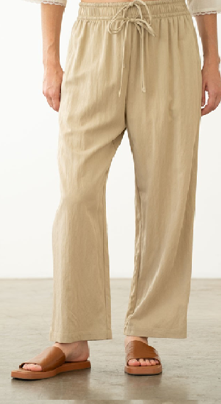 Drawstring Linen-Blend Pants White