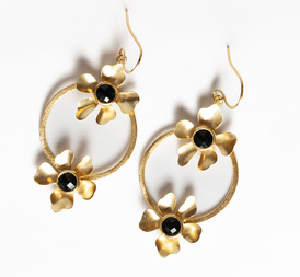 Golden Blossom Hoop Earrings – Black Stone