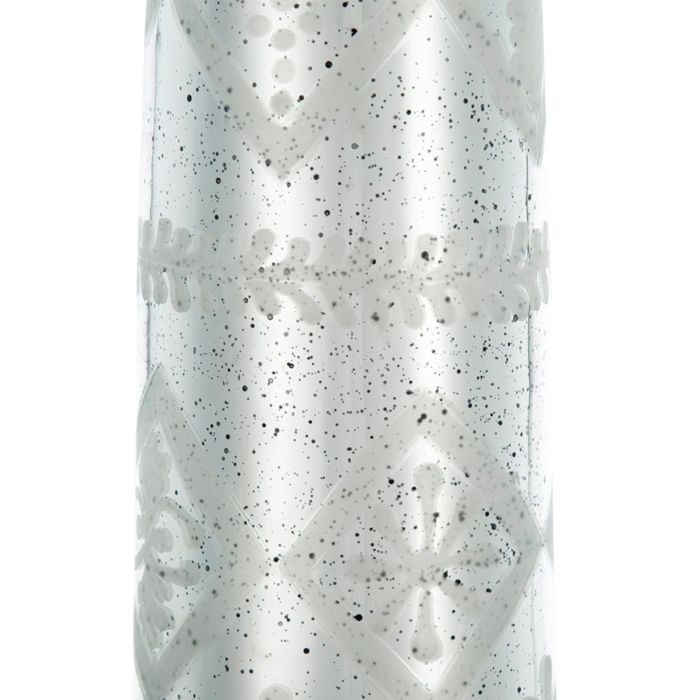 Antique Silver Tall Glass Flower Vase with Etched Patterns