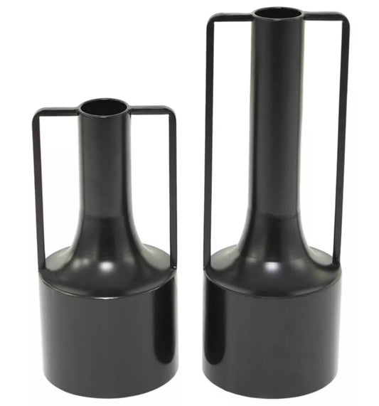 Black Metal Vase with Handles, Set of 2