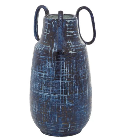 Blue Ceramic Vase with Handles (6"x6"x13')