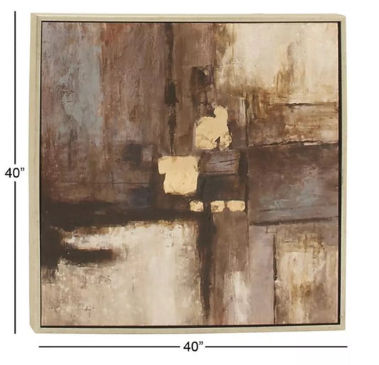 Brown Canvas Abstract Framed Wall Art with Silver Frame