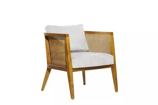 Brown Wood Cane Accent Chair, 27" X 28" X 27"