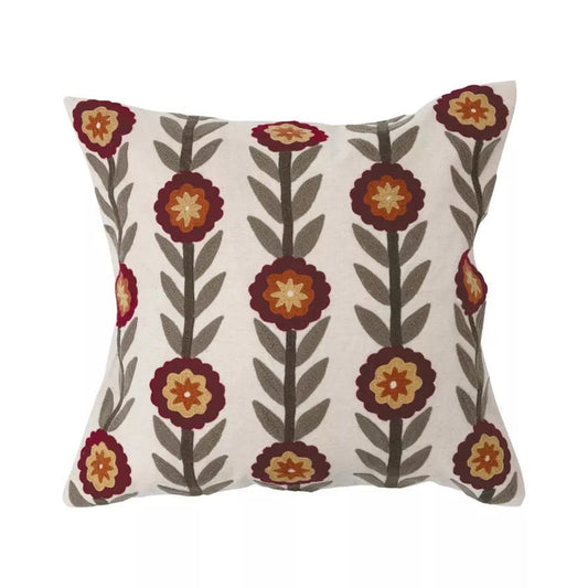 Embroidered Flowered Pillow