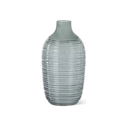 Frosted Sage Green Ribbed Bottle Neck Vases