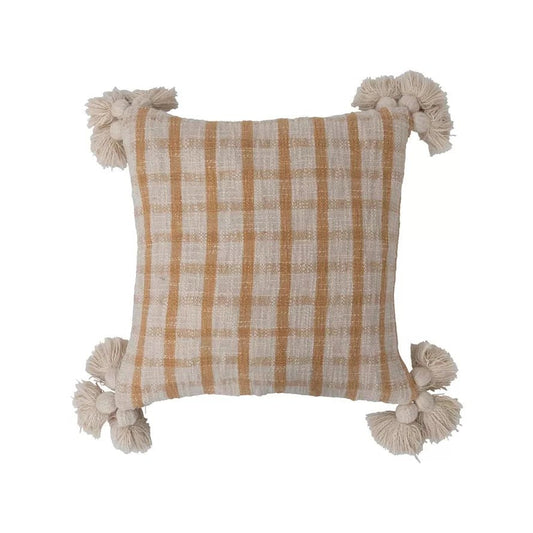 Plaid Pillow With Tassels