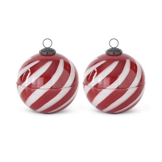 Red & White Stripe Christmas Ornament Candle
