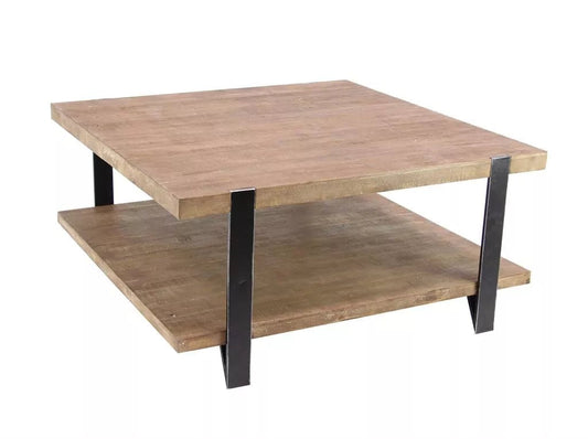Square Metal and Wood Coffee Table