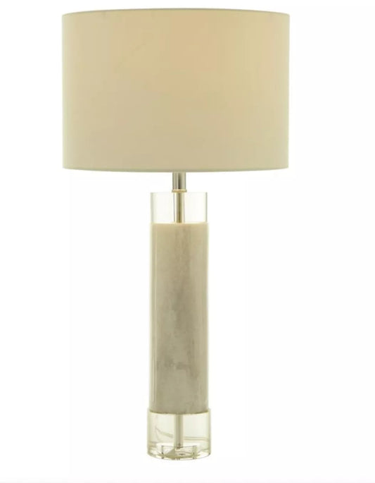 White Marble Table Lamp with Drum Shade